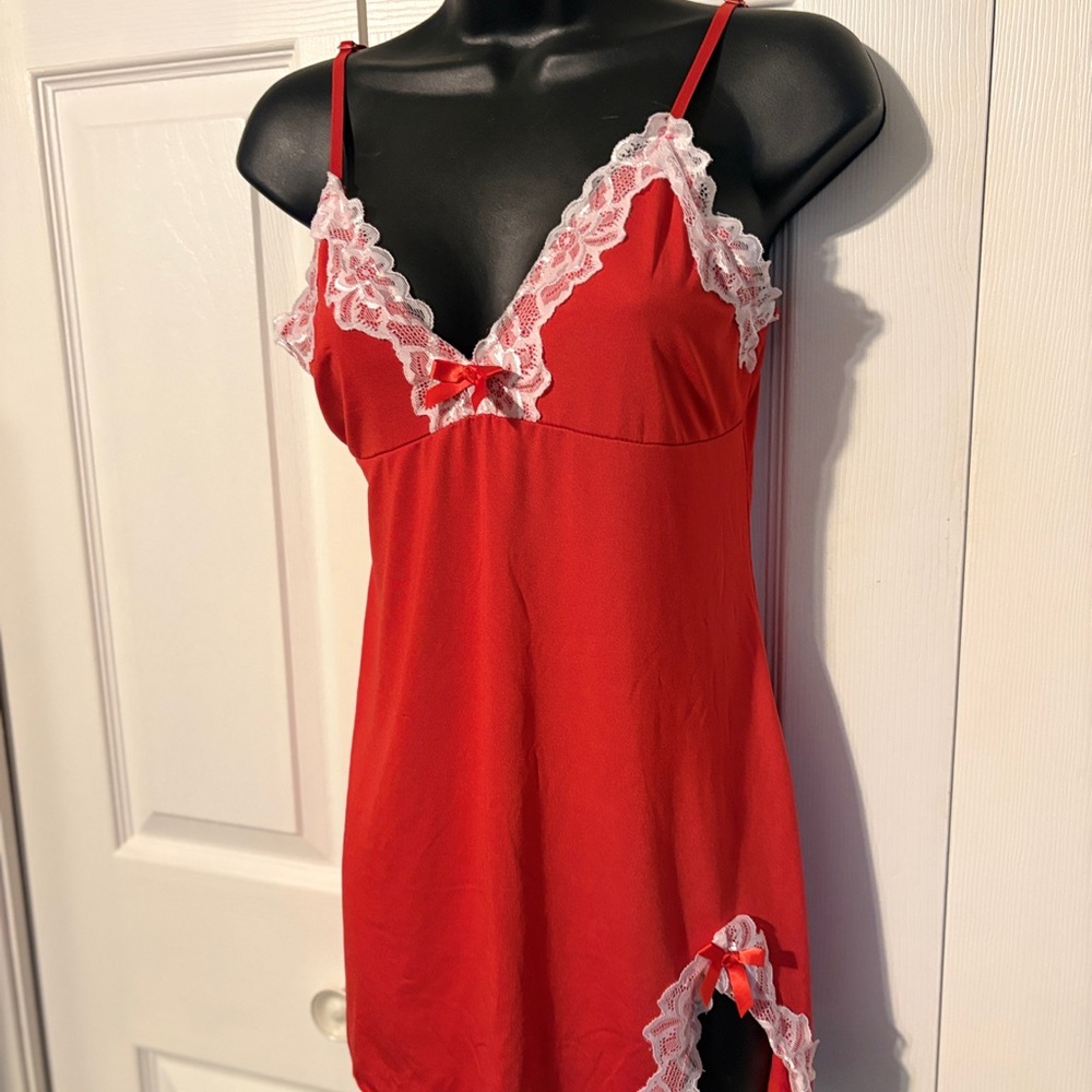 Red Lace-Trim Chemise Nightdress - Women's Intimates